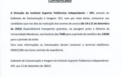 ISPI disponibiliza transporte grátis para Candidatos aos exames