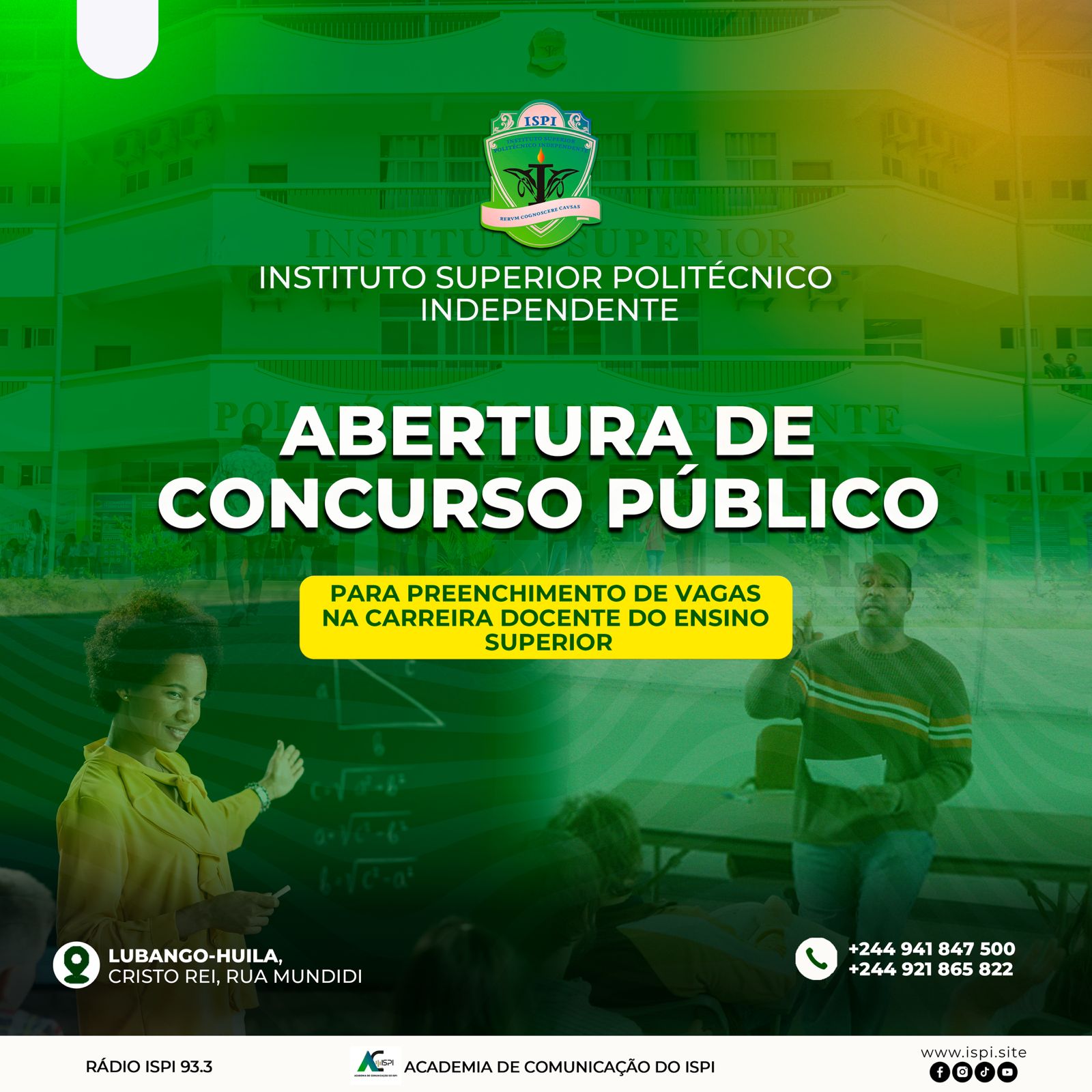 ANUNCIO DE ABERTURA DE CONCURSO PÚBLICO PARA PREENCHIMENTO DE VAGAS NA CARREIRA DOCENTE DO ENSINO SUPERIOR